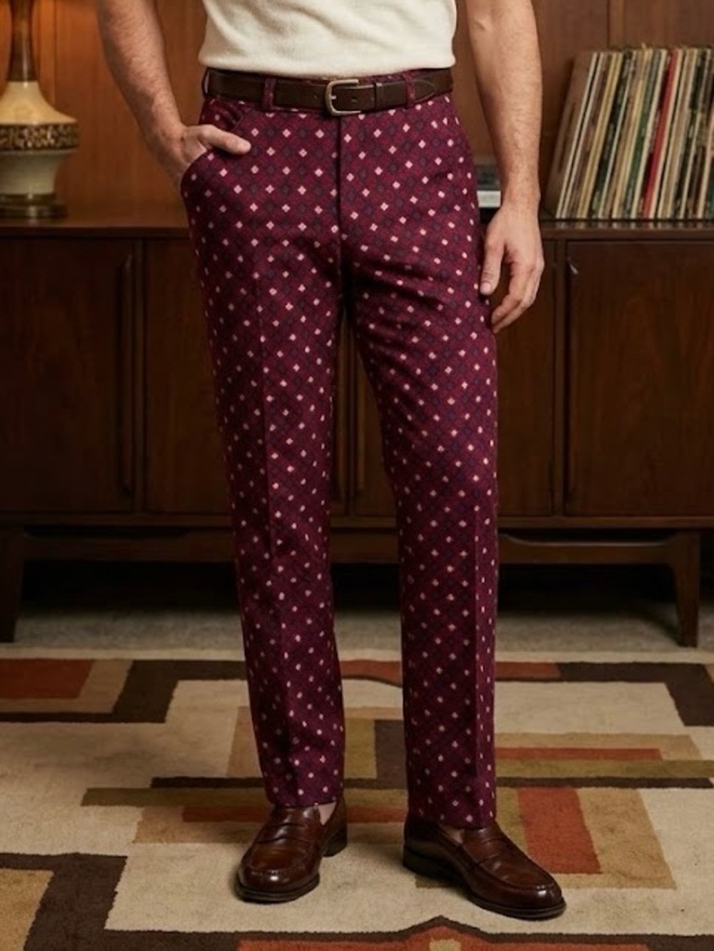 Swagger RARE Geometric Diamond Pants Retro Hippie Mod Disco Vintage 70s Trousers
